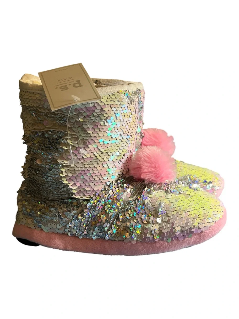 P.S. Aeropostale Kids Sequin Pom-Pom Boots - Pink Multicolor L M